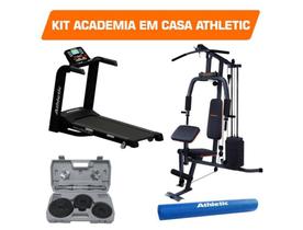 Kit academia em casa Athletic Estação de Musculação + Esteira + Maleta Dumbbell + Tapete Yoga