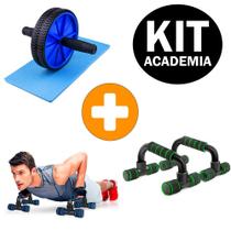 Kit Academia em Casa Barra de Apoio para Flexão Push UP + Roda Abdominal Exercícios Lombar Treino