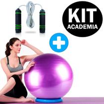 Kit Academia em Casa Bola Pilates Yoga 55cm + Corda De Pular Profissional Treino Funcional - Mbfit