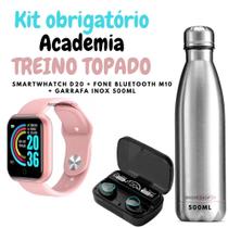 Kit Academia Feminino Fone Bluetooth M10 Relogio Digital D20 Garrafa Inox 500ml Estilo, Saúde e Música