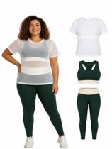 Kit Academia Feminino Plus Size G1 48 Blusa Tule Branca e Top Legging Suplex Verde Tamanho:G1Cor:VerdeGênero:Feminino Kit Academia Feminino Plus Size G1 48 Blusa Tule Branca e Top Legging Suplex Verde Tamanho:G1Cor:VerdeGênero:Feminino