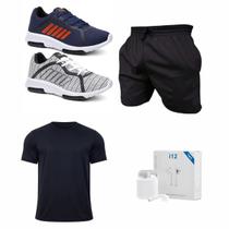 Kit Academia Masculino Completo Tênis Esportivo + Roupa Fitness + Fone