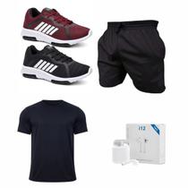 Kit Academia Masculino Completo Tênis Esportivo + Roupa Fitness + Fone