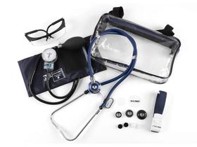 Kit Acadêmico com Bolsa Transparente (Esfigmomanômetro + Estetoscópio Rappaport) P.A. MED