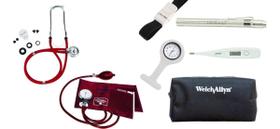 Kit Acadêmico De Enfermagem Esfigmo E Rappaport Premium, Lanterna, Garrote, Termometro Axilar, Relogio Lapela, Estojo