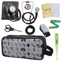 Kit Academico Enfermagem Esfigmomanometro Aparelho de Pressao Estetoscopio Multi Necessaire Transparente Estampada Estagio Incoterm
