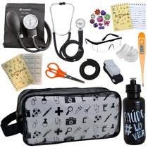 Kit Academico Enfermagem Esfigmomanometro Aparelho de Pressao Estetoscopio Multi Necessaire Transparente Estampada Estagio Incoterm