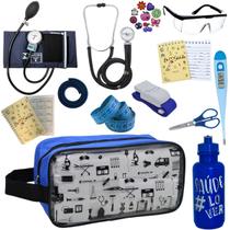 Kit Academico Enfermagem Esfigmomanometro Aparelho de Pressao Estetoscopio Multi Necessaire Transparente Estampada Estagio PA MED
