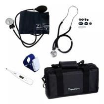 Kit acadêmico Esfigmo + Esteto + Termômetro + garrote + bolsa Accumed