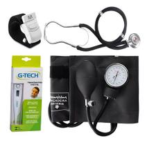 Kit Acadêmico Esfigmo Preto + Esteto + Garrote + Termômetro