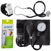 Kit Acadêmico Esfigmo Preto + Esteto + Garrote + Termômetro