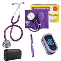 Kit Acadêmico Estetoscópio Littmann Classic III 5831 Plum + Esfigmo Premium + Lanterna Clínica + Oxímetro