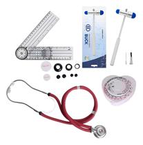 Kit Acadêmico Exame Físico Profissional Estetoscópio Martelo de Reflexo Goniômetro e Fita Cor:Vinho
