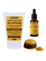 Kit Açafrão Creme Esfoliante + Óleo de Açafrão 30ml + Sabonete Clareia, Hidrata e Suaviza a Pele