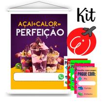 Kit Açaí para Divulgar e Vender: Adesivo Pix + Banner de Parede Açaí Perfeição Placas Iguassu, tam P 30x40cm