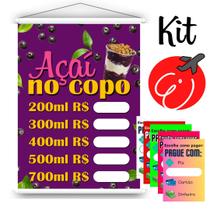 Kit Açaí para Divulgar e Vender: Adesivo Pix + Banner de Parede Tabela de Preços Açaí Placas Iguassu, tam P 30x40cm