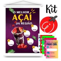 Kit Açaí para Divulgar e Vender: Adesivo Pix + Banner de Parede Tabela de Preços Açaí Placas Iguassu, tam P 30x40cm