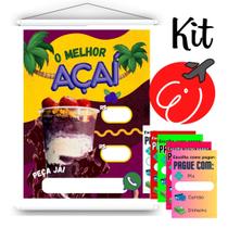 Kit Açaí para Divulgar e Vender: Adesivo Pix + Banner de Parede Tabela de Preços Açaí Placas Iguassu, tam P 30x40cm