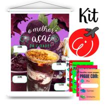Kit Açaí para Divulgar e Vender: Adesivo Pix + Banner de Parede Tabela de Preços Açaí Placas Iguassu, tam P 30x40cm