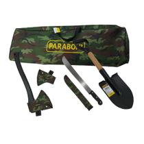 Kit Acampamento Maleta Camuflada Mini Pá, Machado, Facão - Paraboni