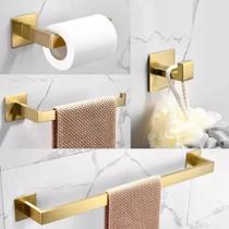 Kit Acessório aço Inox Para Banheiro 4 Peças - Dourado Gold - deckcasa