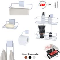 Kit Acessório Banheiro 5 Peças Autocolante 3M Porta Shampoo Toalha Sabonete Kit Acessório Banheiro 5 Peças Autocolante 3M Porta Shampoo Toalha Sabonete