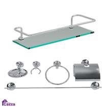 Kit Acessório Banheiro Aço Inox 6 Peças Porta Shampoo Reto