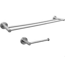 Kit Acessório Banheiro Inox fosco Escovado Porta Toalha Duplo 60cm E Porta Papel Higiênico Suporte Toalheiro Papeleira 2pç Conjunto Jogo Lavabo Kit Acessório Banheiro Inox fosco Escovado Porta Toalha Duplo 60cm E Porta Papel Higiênico Suporte Toalheiro Papeleira 2pç Conjunto Jogo Lavabo