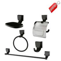 Kit Acessório Banheiro Lorenzetti Quadra Attic Preto 5 Peças