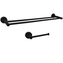 Kit Acessório Banheiro Preto Porta Toalha Duplo 60cm E Porta Papel Higiênico Inox Fosco Suporte Toalheiro Papeleira 2pç Conjunto Jogo Lavabo Kit Acessório Banheiro Preto Porta Toalha Duplo 60cm E Porta Papel Higiênico Inox Fosco Suporte Toalheiro Papeleira 2pç Conjunto Jogo Lavabo