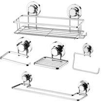 Kit Acessorio Banheiro Suporte Porta Shampoo Cromado Ventosa
