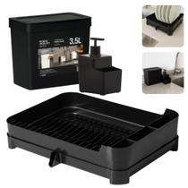 Kit Acessório Cozinha Pia Escorredor Dispenser Porta Detergente 570ml E Lixeira 3,5L Preto Kit Acessório Cozinha Pia Escorredor Dispenser Porta Detergente 570ml E Lixeira 3,5L Preto