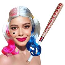 Kit Acessório Fantasia Alerquina Esquadrão Suicida: Peruca + Taco Beisebol Halloween Cosplay Carnaval