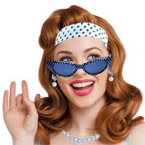 Kit Acessório Fantasia Anos 60 Vintage Festa Carnaval: Faixas Cabelo + Colar + Brincos + Óculos = 4 Produtos