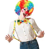 Kit Acessório Fantasia de Palhaço: Suspensório + Gravata + Nariz + Peruca = 4 Produtos