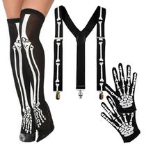 Kit Acessório Fantasia Esqueleto Caveira: Meia 7/8 + Suspensório + Luva = 3 Produtos Temáticos Kit Acessório Fantasia Esqueleto Caveira: Meia 7/8 + Suspensório + Luva = 3 Produtos Temáticos