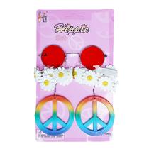 Kit Acessório Fantasia Hippie Feminina Festa Anos 70 Carnaval: Óculos + Brincos + Tiara Flores = 3 Produtos Kit Acessório Fantasia Hippie Feminina Festa Anos 70 Carnaval: Óculos + Brincos + Tiara Flores = 3 Produtos