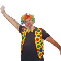 Kit Acessório Fantasia Palhaço: Colete + Peruca + Gravata Luz LED + Nariz com Som = 4 Produtos Fantasia Carnaval