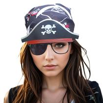 Kit Acessório Fantasia Pirata Unissex Festa Carnaval : Óculos Temático + Bandana