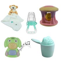 Kit Acessório Infantil Bebê +Regador +Naninha +Chupeta Fruta