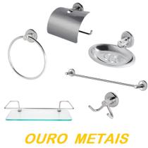 Kit Acessório Para Banheiro Aço Inox 6 Peças Com Porta Shampoo Reto