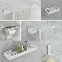 Kit Acessório Para Banheiro Branco 6 Peças C/Suporte Celular