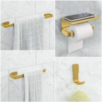 Kit Acessório Para Banheiro Dourado 4 Peças Suporte Celular Kit Acessório Para Banheiro Dourado 4 Peças Suporte Celular