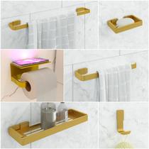 Kit Acessório Para Banheiro Dourado 6 Peças Suporte Celular