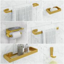 Kit Acessório Para Banheiro Dourado 6 Peças Suporte Celular