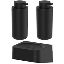 Kit Acessório para Banheiro Lavabo Dispenser Sabonete Líquido Shampoo Saboneteira com Ganchos Multiúso Parede Fixação Adesivo Design Moderno Prático