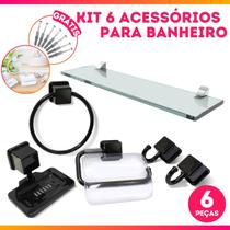 Kit Acessório Para Banheiro Polipropileno 6 Peças Com Porta Shampoo Reto - Arqplast