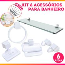 Kit Acessório Para Banheiro Polipropileno 6 Peças Com Porta Shampoo Reto