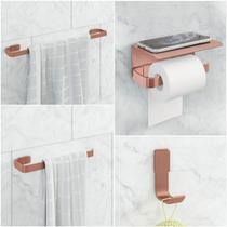 Kit Acessório Para Banheiro Rose 4 Peças C/ Suporte Celular