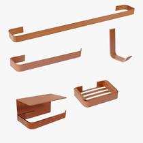 Kit Acessório Para Banheiro Rose 5 Peças C/ Suporte Celular